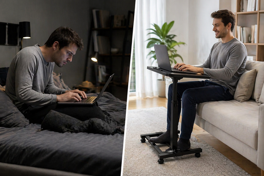 Tavolino Laptop Regolabile con Ruote, Tavolo PC per Divano e Letto, Altezza Regolabile 59–89 cm, Tavolino Porta Notebook Girevole 360°, Scrivania Salvaspazio per Casa Ufficio