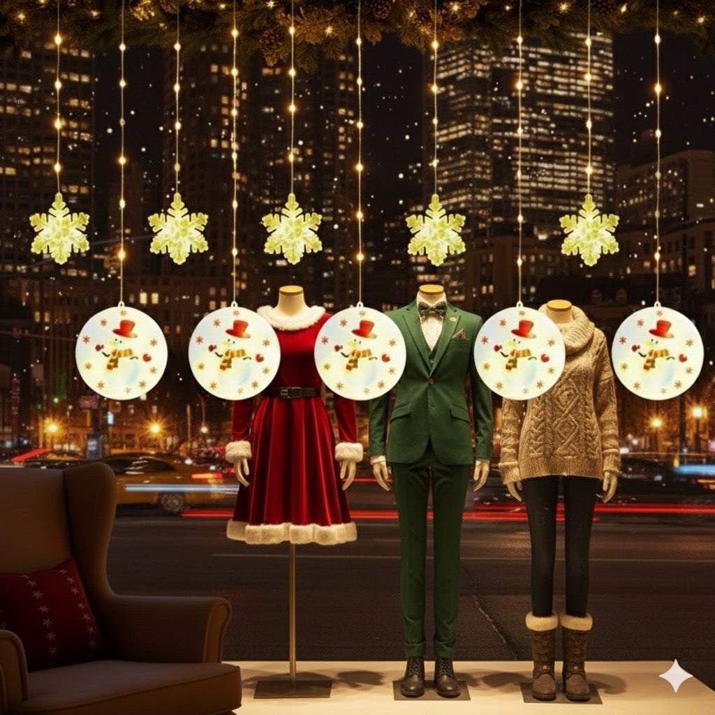 🎅 Decorazioni Natalizie Luminose LED – Pupazzo di Neve & Fiocchi di Neve 3m