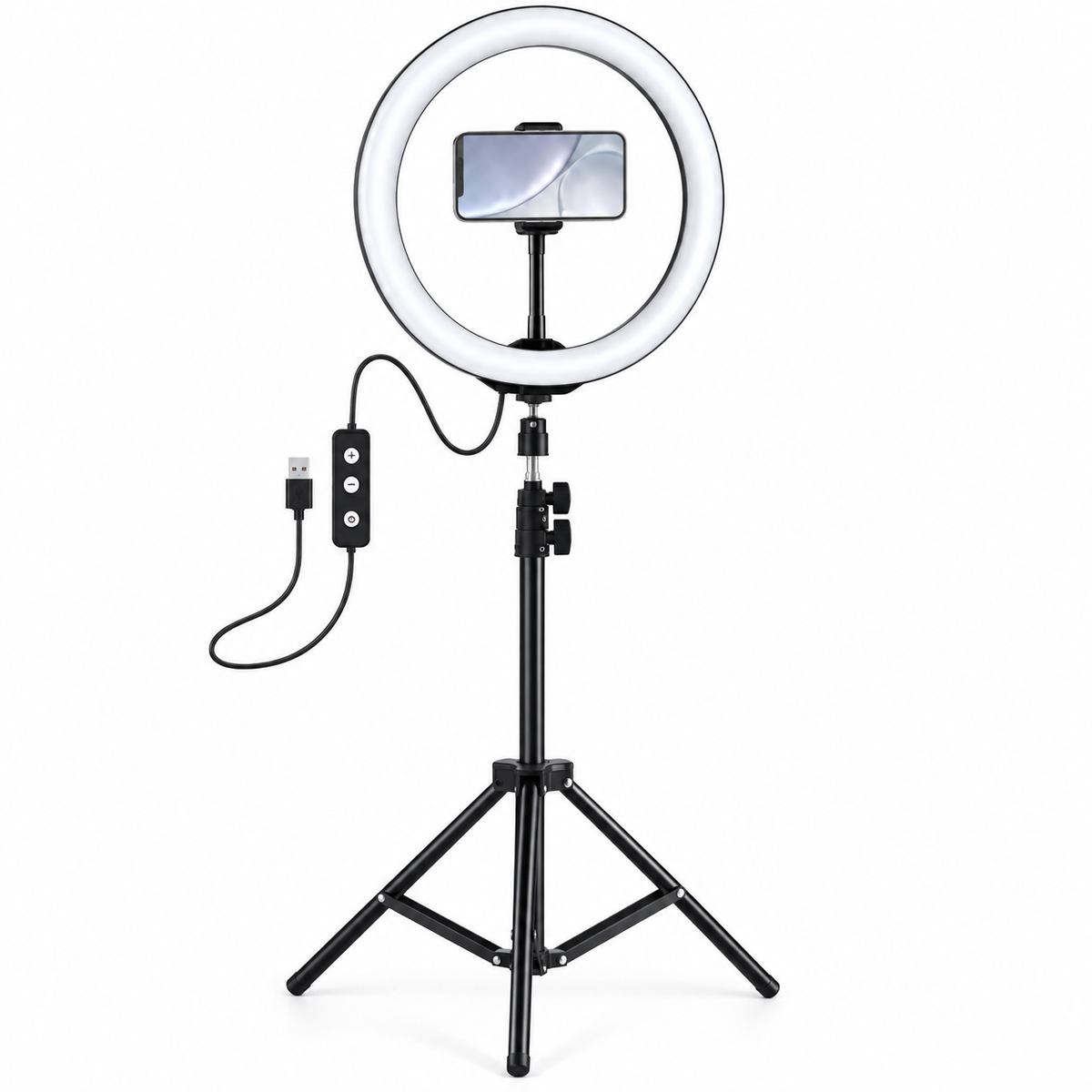 BDIT Accessori Ring Light con Treppiede Regolabile e Supporto Smartphone, Luce ad Anello LED con Comando sul Cavo, Supporto per Telefono per Foto, Video, Makeup, Streaming e Videochiamate