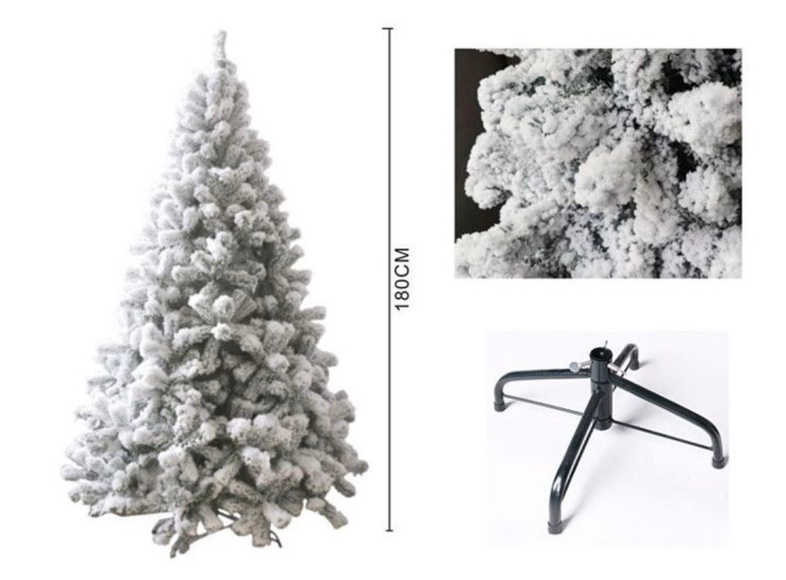 Albero di Natale Innevato Artificiale – Abete Floccato Effetto Neve Vero (120 cm) con Base Robusta