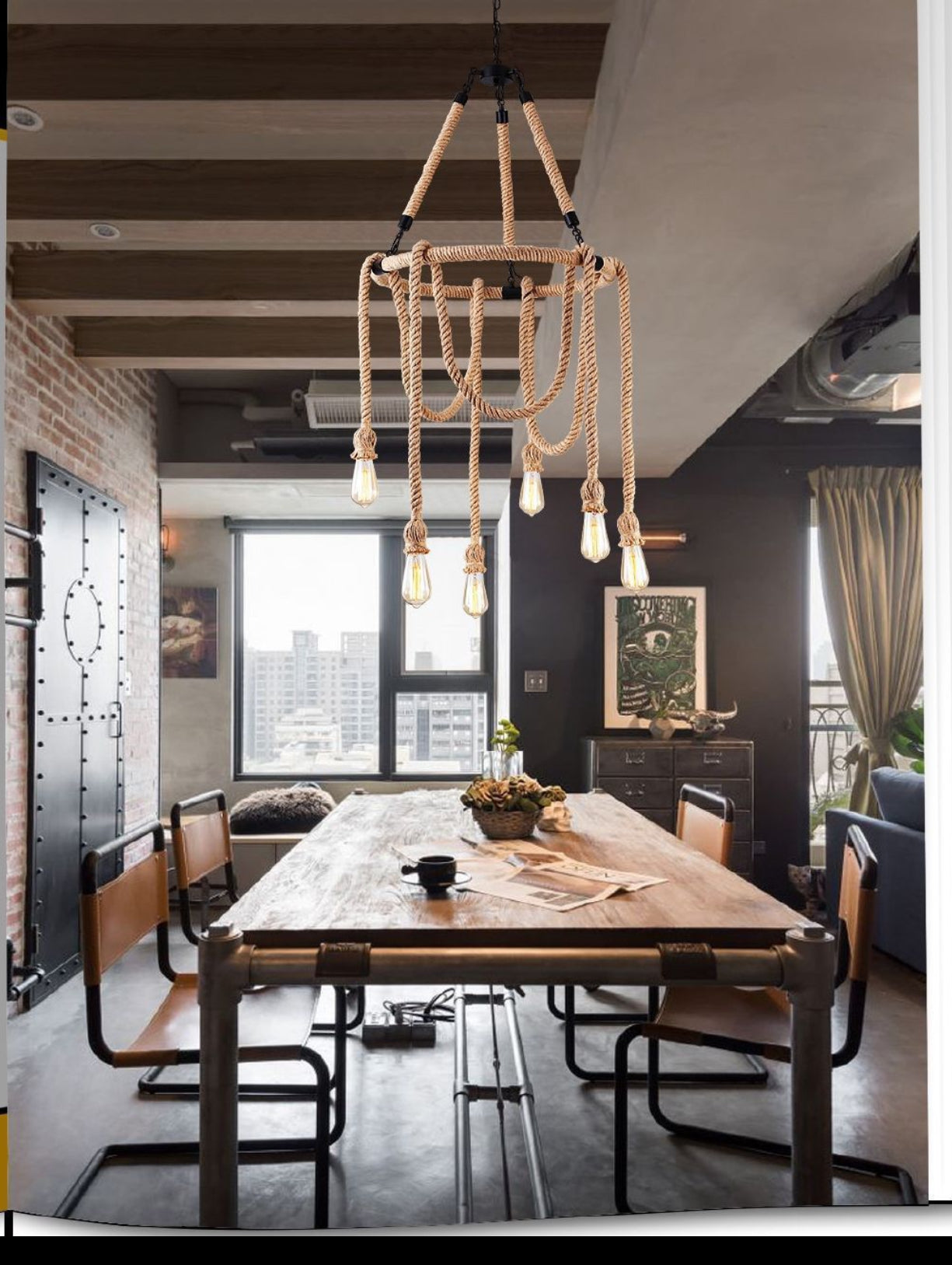 Bdit accessori Lampadario a Spago Stile Industriale Retrò – Lampada Sospesa per Soggiorno Sala da Pranzo Cucina – Illuminazione Rurale Giapponese – Design Intrecciato in Corda Naturale - BDIT ACCESSORI