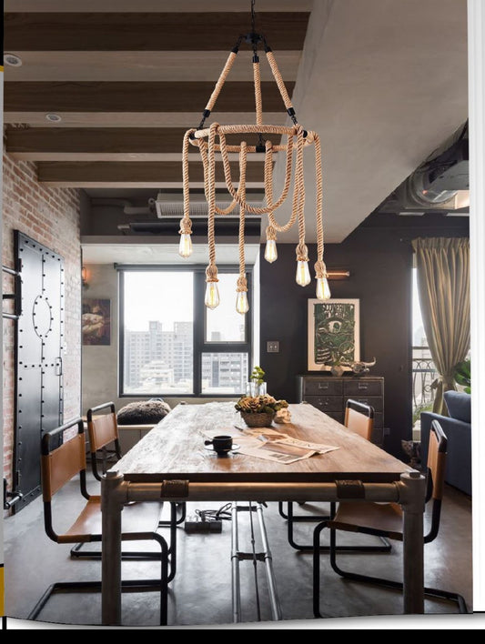 Bdit accessori Lampadario a Spago Stile Industriale Retrò – Lampada Sospesa per Soggiorno Sala da Pranzo Cucina – Illuminazione Rurale Giapponese – Design Intrecciato in Corda Naturale - BDIT ACCESSORI