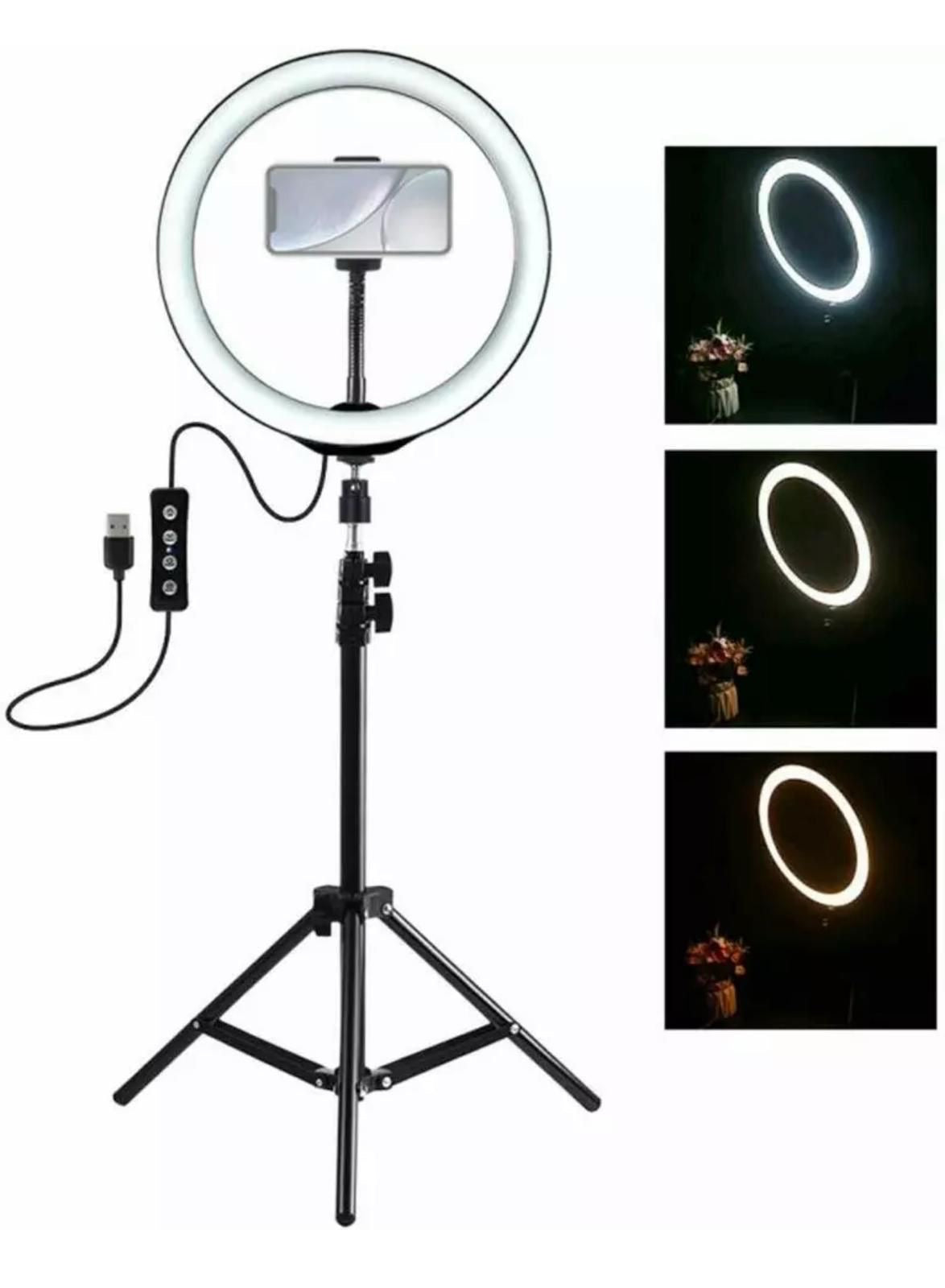 Ring Light LED con Treppiede Regolabile e Supporto Smartphone – Luce per Selfie, Video, Makeup e Streaming 12’’