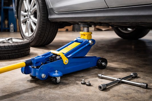 Cric Idraulico Auto 2T con Ruote – Sollevatore Auto a Carrello in Acciaio con Manico Rimovibile, Jack Idraulico per Cambio Pneumatici e Manutenzione Veicolo, Uso Garage e Domestico