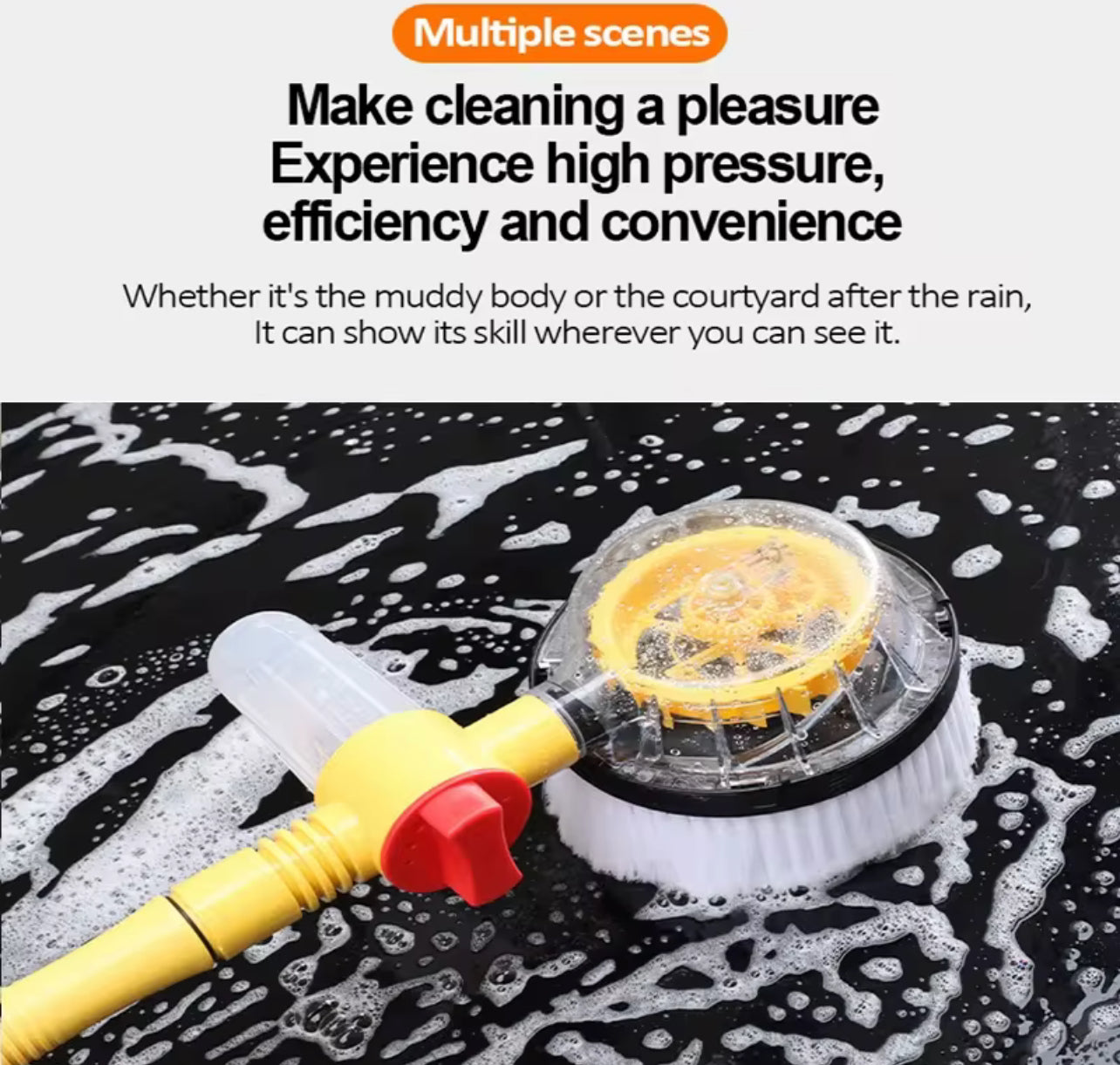 Kit Spazzola Multifunzionale per Lavaggio Auto, Pavimenti e Finestre – Spazzola Rotante con Serbatoio Detergente