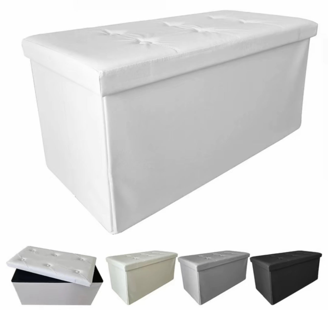 Leather Padded Trunk Bench Pouf with Quilted Button Design – Multi-Functional Storage Ottoman Bag – Available in Various Colours - BDIT ACCESSORI