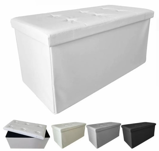 Leather Padded Trunk Bench Pouf with Quilted Button Design – Multi-Functional Storage Ottoman Bag – Available in Various Colours - BDIT ACCESSORI