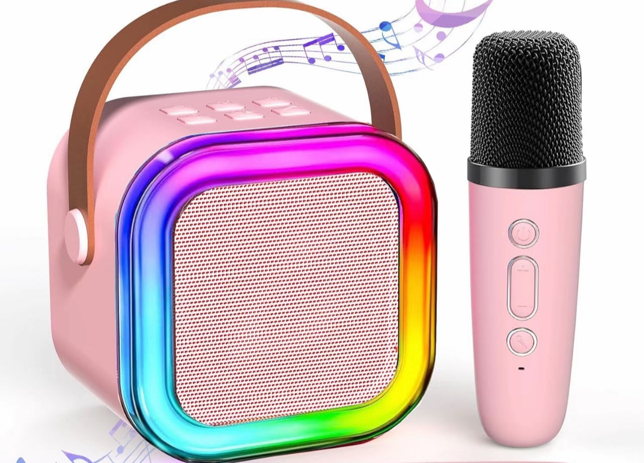Altoparlante per karaoke senza fili con 2 microfoni wireless, Sistema di altoparlanti KTV ricaricabili con suono stereo HiFi, Altoparlante senza fili con luci a led con colori RGB