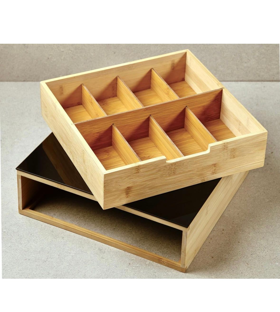 ☕ Porta Capsule Caffè in Bambù con Cassetto e Piano in Vetro Temperato – Organizer 4 Scomparti 🌿