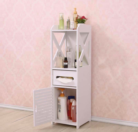 Bdit accessori -Mobile Bagno Sospeso Bianco Salvaspazio 80×18×30 cm — Armadietto Verticale Moderno