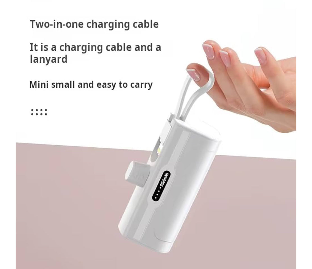 Caricatore 2-in-1 con cavo e power bank integrato – ricarica rapida USB-C/Lightning