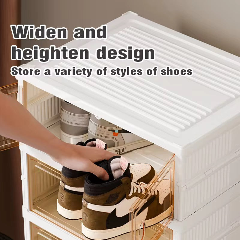 Scarpiera modulare richiudibile in stile moderno, progettata per ottimizzare lo spazio e tenere in ordine mocassini, stivali e sneaker.