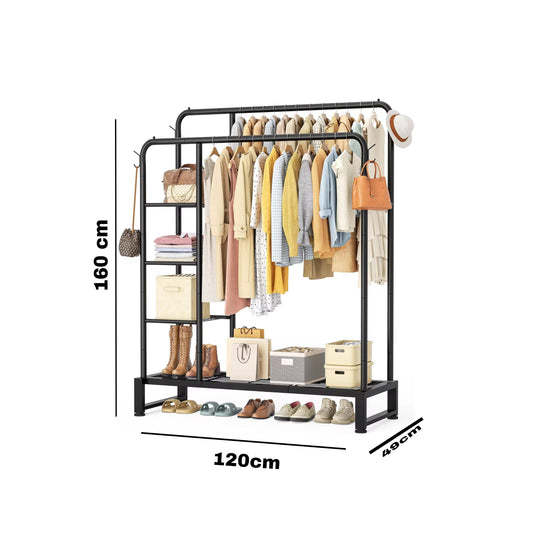Stand Appendiabiti Multifunzione 4-in-1 – Organizzatore Salvaspazio in Metallo