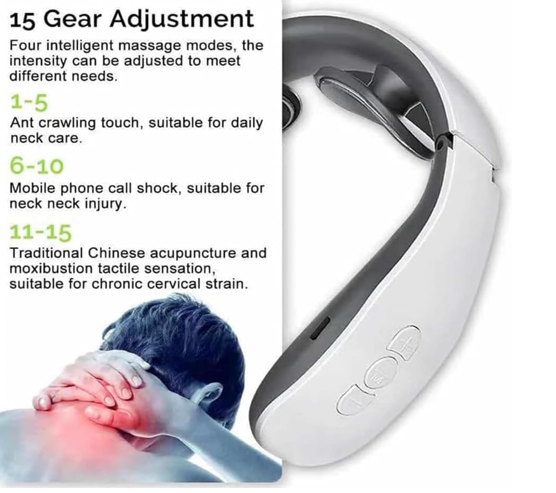 bdit accessori Massaggiatore per il collo, massaggiatore per il collo, massaggiatore portatile per il collo con calore, massaggiatore elettrico senza fili, 4 modalità, 16 intensità, per lavoro quotidiano da casa, - BDIT ACCESSORI