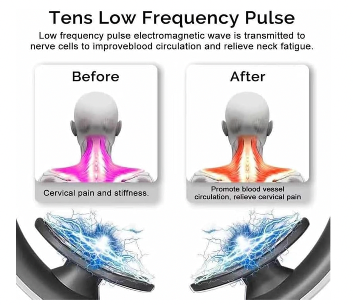 bdit accessori Massaggiatore per il collo, massaggiatore per il collo, massaggiatore portatile per il collo con calore, massaggiatore elettrico senza fili, 4 modalità, 16 intensità, per lavoro quotidiano da casa, - BDIT ACCESSORI