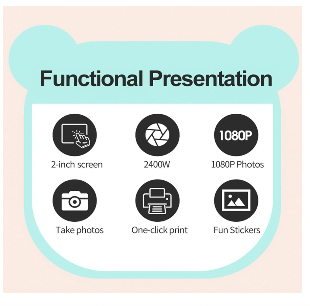 bdit accesori Fotocamera Istantanea Andoer per Bambini 1080P Dual Lente con Schermo da 2 Pollici e Carta Termica, Regalo per Bambini Rosa 3+ Anni - BDIT ACCESSORI