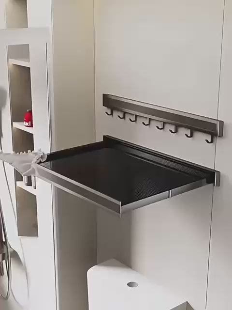 Mensola da Parete Pieghevole con Ganci – Salvaspazio per Cucina, Bagno e Balcone