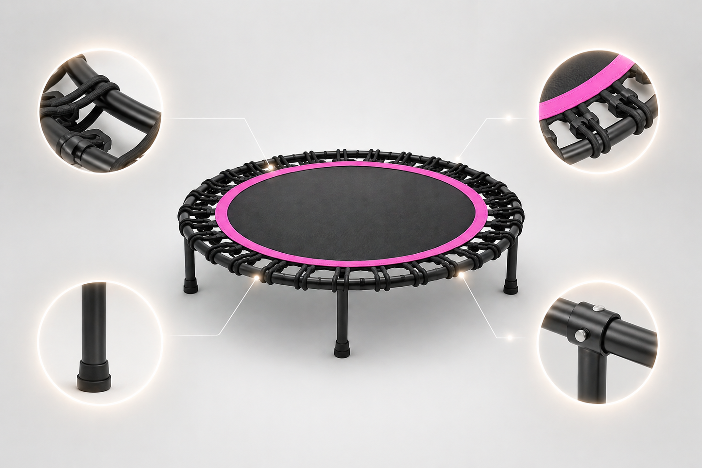 bditaccessori Trampolino Fitness 100 cm con Elastici Silenziosi, Mini Rebounder per Allenamento a Casa, Cardio Basso Impatto, Struttura Stabile, Ideale per Interno dfh - 94680