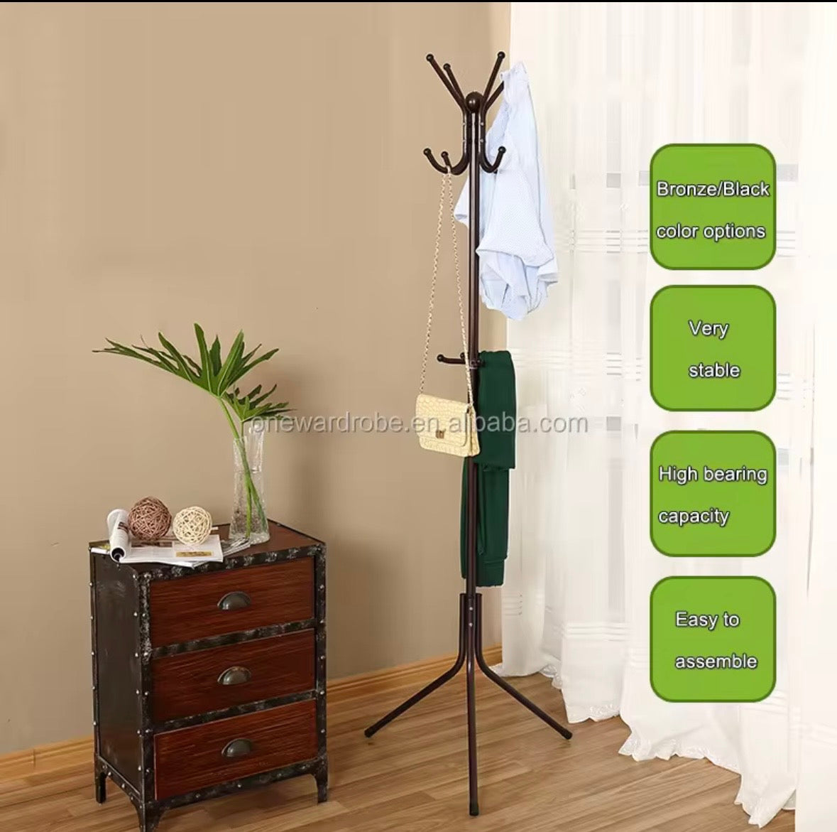 Appendiabiti a Piantana Nero Alto 170cm | Stand Attaccapanni Salvaspazio Moderno