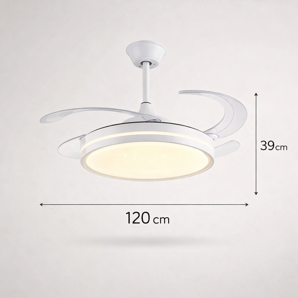 Ventilatore da Soffitto con Luce LED, Pale Retrattili 120 cm, Telecomando Incluso, 3 Temperature Luce, 6 Velocità, Timer, Design Moderno per Soggiorno Camera da Letto