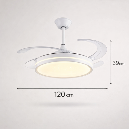 Ventilatore da Soffitto con Luce LED, Pale Retrattili 120 cm, Telecomando Incluso, 3 Temperature Luce, 6 Velocità, Timer, Design Moderno per Soggiorno Camera da Letto