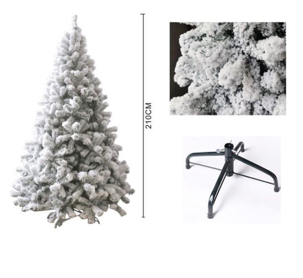 Albero di Natale Innevato Artificiale – Abete Floccato Effetto Neve Vero (120 cm) con Base Robusta