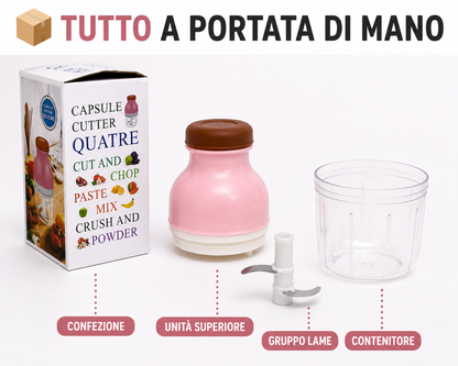 Tritatutto Elettrico Compatto da Cucina, Mini Tritatutto con Contenitore Trasparente e Lame, Chopper per Verdure, Cipolla, Aglio, Erbe Aromatiche e Frutta Secca, Rosa
