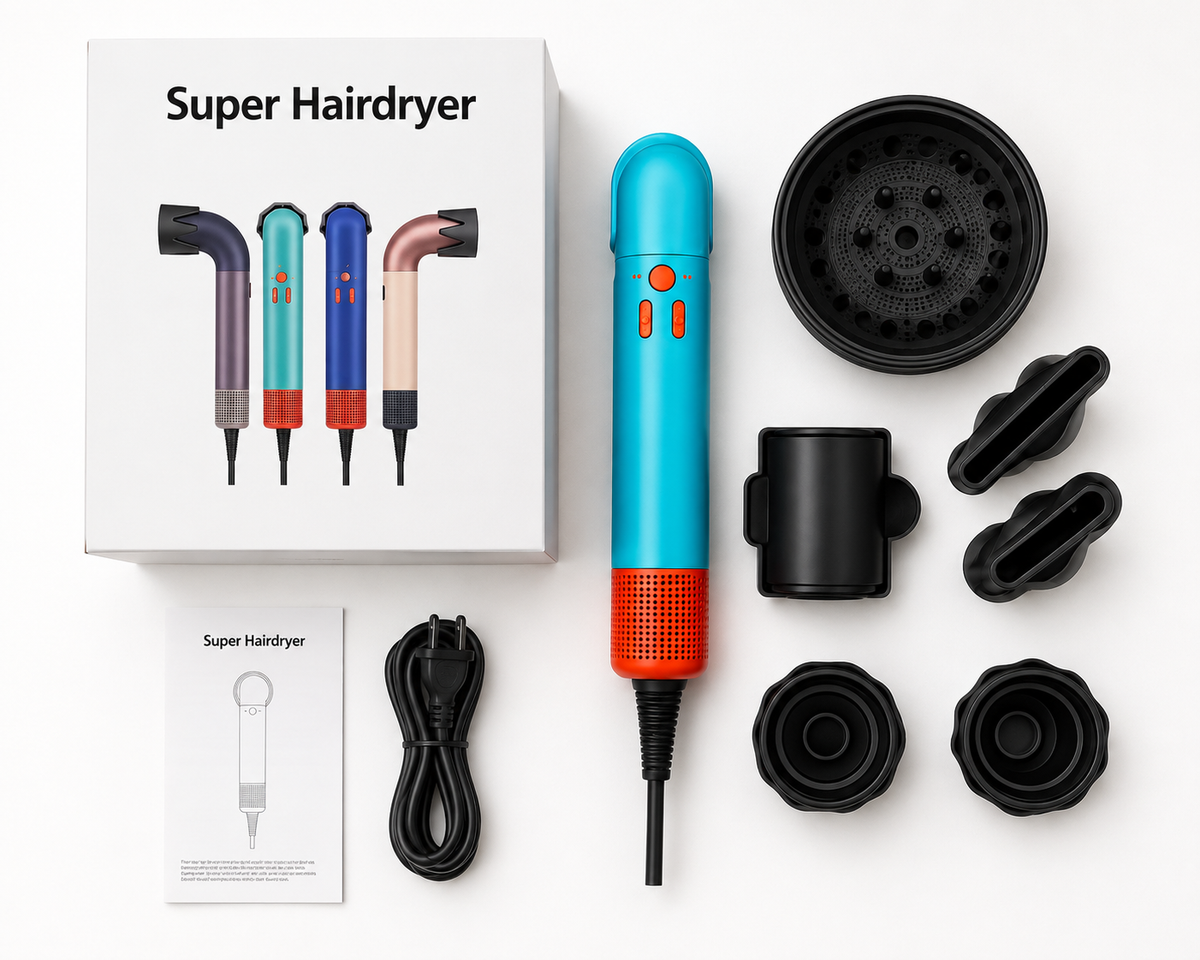 Asciugacapelli con Accessori Intercambiabili, Super Hairdryer Multifunzione per Asciugatura e Styling, Diffusore e Bocchette, Comandi Integrati, Phon con Cavo per Uso Quotidiano a Casa