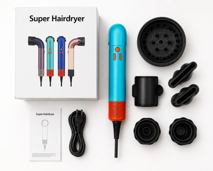 Asciugacapelli con Accessori Intercambiabili, Super Hairdryer Multifunzione per Asciugatura e Styling, Diffusore e Bocchette, Comandi Integrati, Phon con Cavo per Uso Quotidiano a Casa