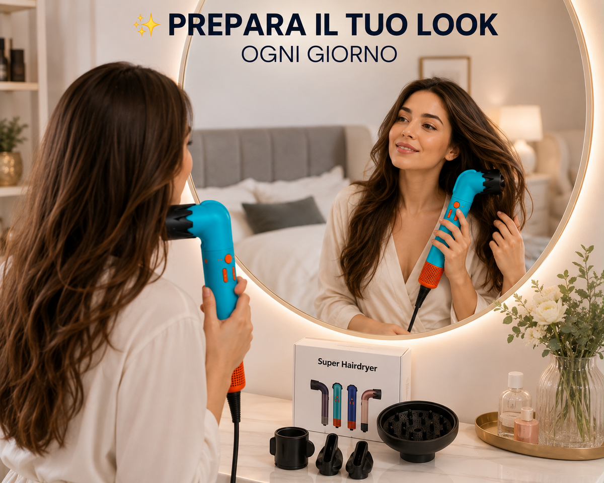 Asciugacapelli con Accessori Intercambiabili, Super Hairdryer Multifunzione per Asciugatura e Styling, Diffusore e Bocchette, Comandi Integrati, Phon con Cavo per Uso Quotidiano a Casa