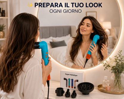 Asciugacapelli con Accessori Intercambiabili, Super Hairdryer Multifunzione per Asciugatura e Styling, Diffusore e Bocchette, Comandi Integrati, Phon con Cavo per Uso Quotidiano a Casa