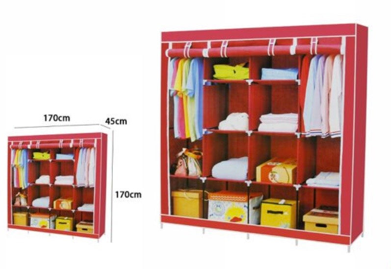 Guardaroba XXL in Tessuto Componibile 170x45x170 cm - Mobile Organizzazione e Salvaspazio Rosso