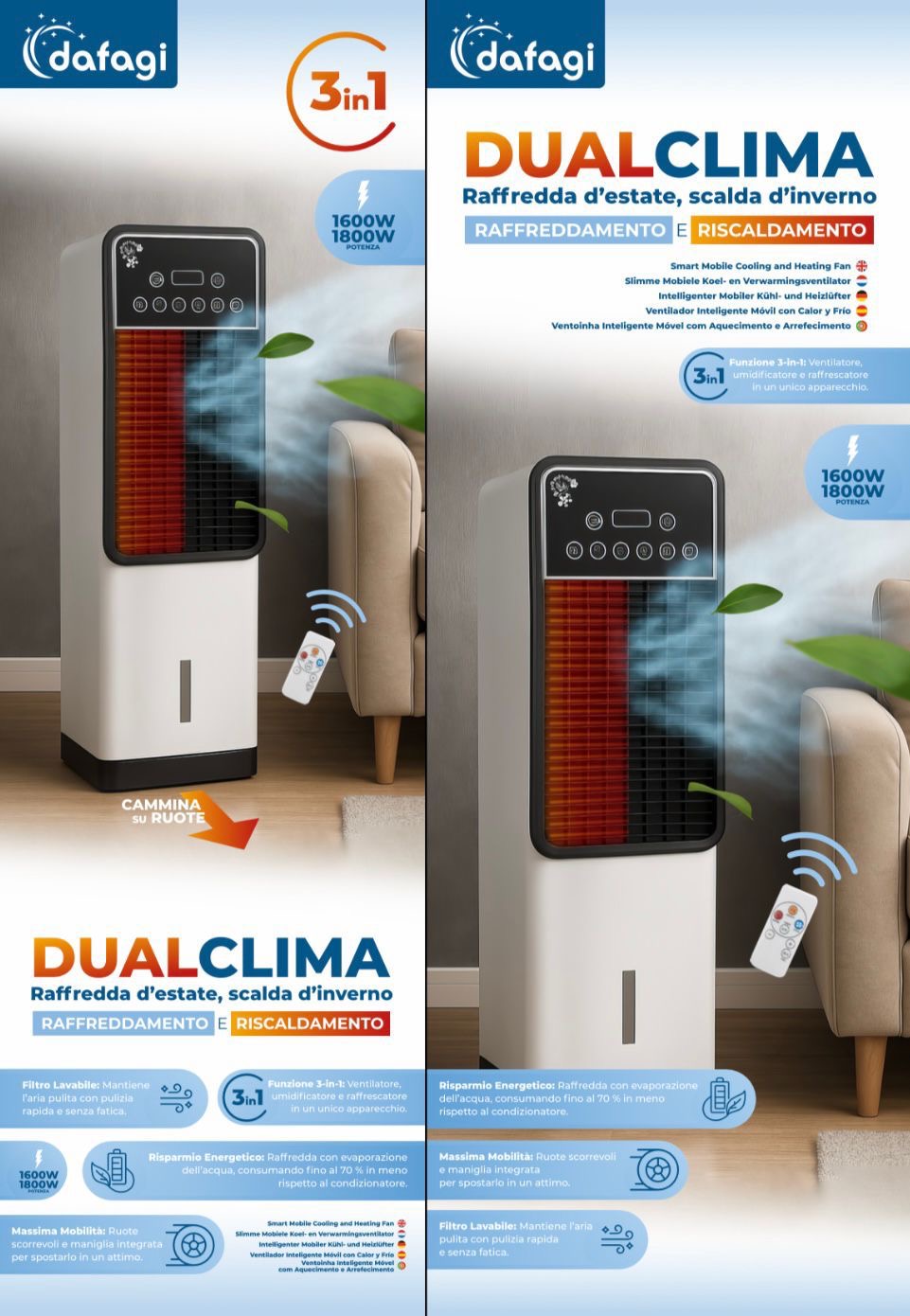 ❄️🔥 DualClima 3-in-1 – Raffredda d’estate, riscalda d’inverno