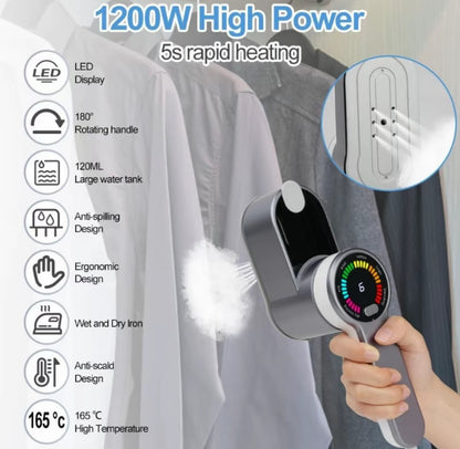 Ferro da Stiro Portatile con Display LED – 6 Modalità per Tessuti, Compatto da Viaggio, Stiratura Verticale e Orizzontale, Ideale per Lana, Cotone, Lino, Seta - BDIT ACCESSORI