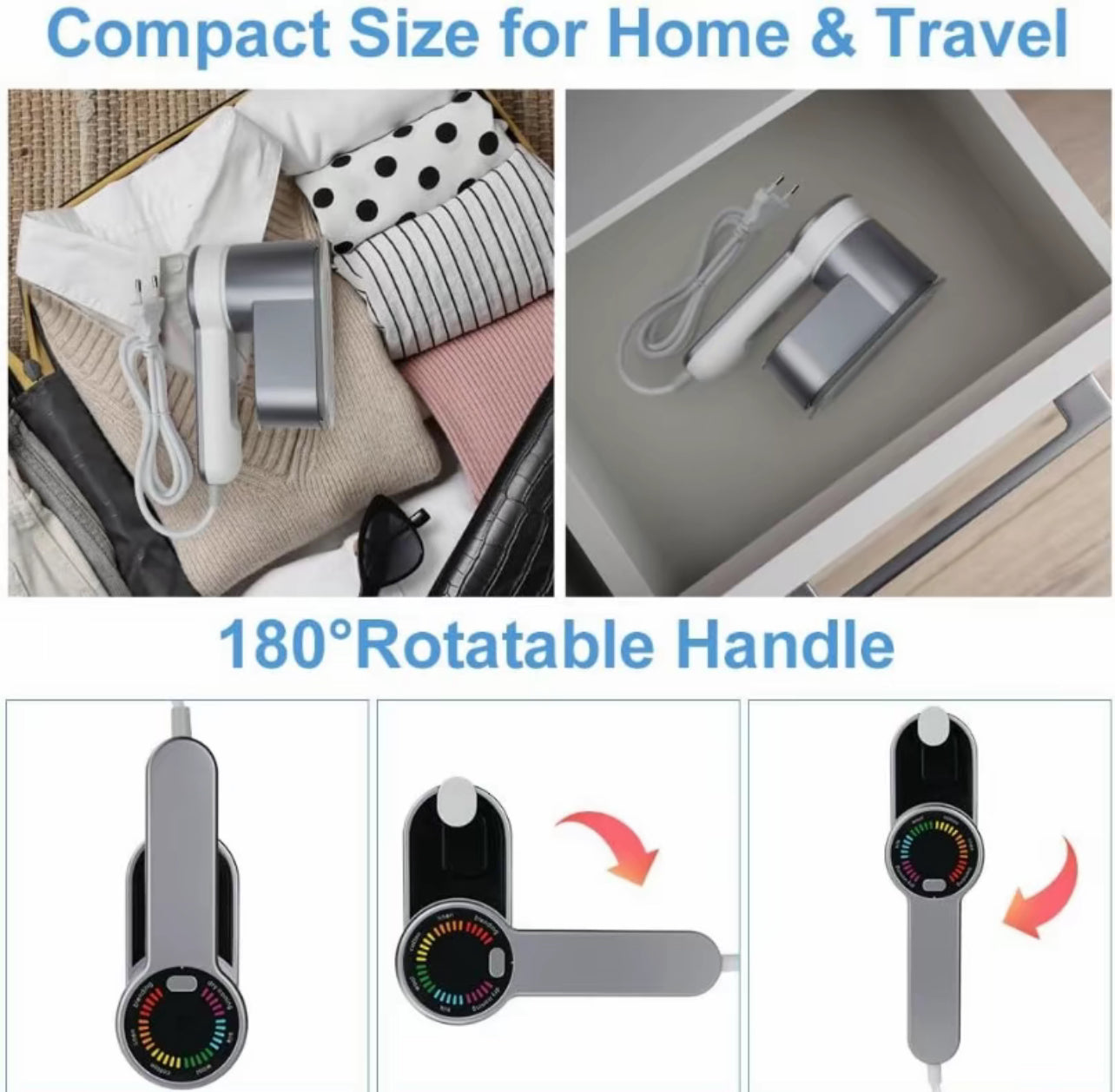 Ferro da Stiro Portatile con Display LED – 6 Modalità per Tessuti, Compatto da Viaggio, Stiratura Verticale e Orizzontale, Ideale per Lana, Cotone, Lino, Seta - BDIT ACCESSORI