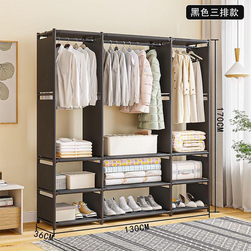 Armadio Aperto Portabiti in Metallo 130x36x170 cm – Guardaroba Salvaspazio con Ripiani e Porta Scarpe – Organizer Vestiti per Camera da Letto, Appartamento, Affitto Nero