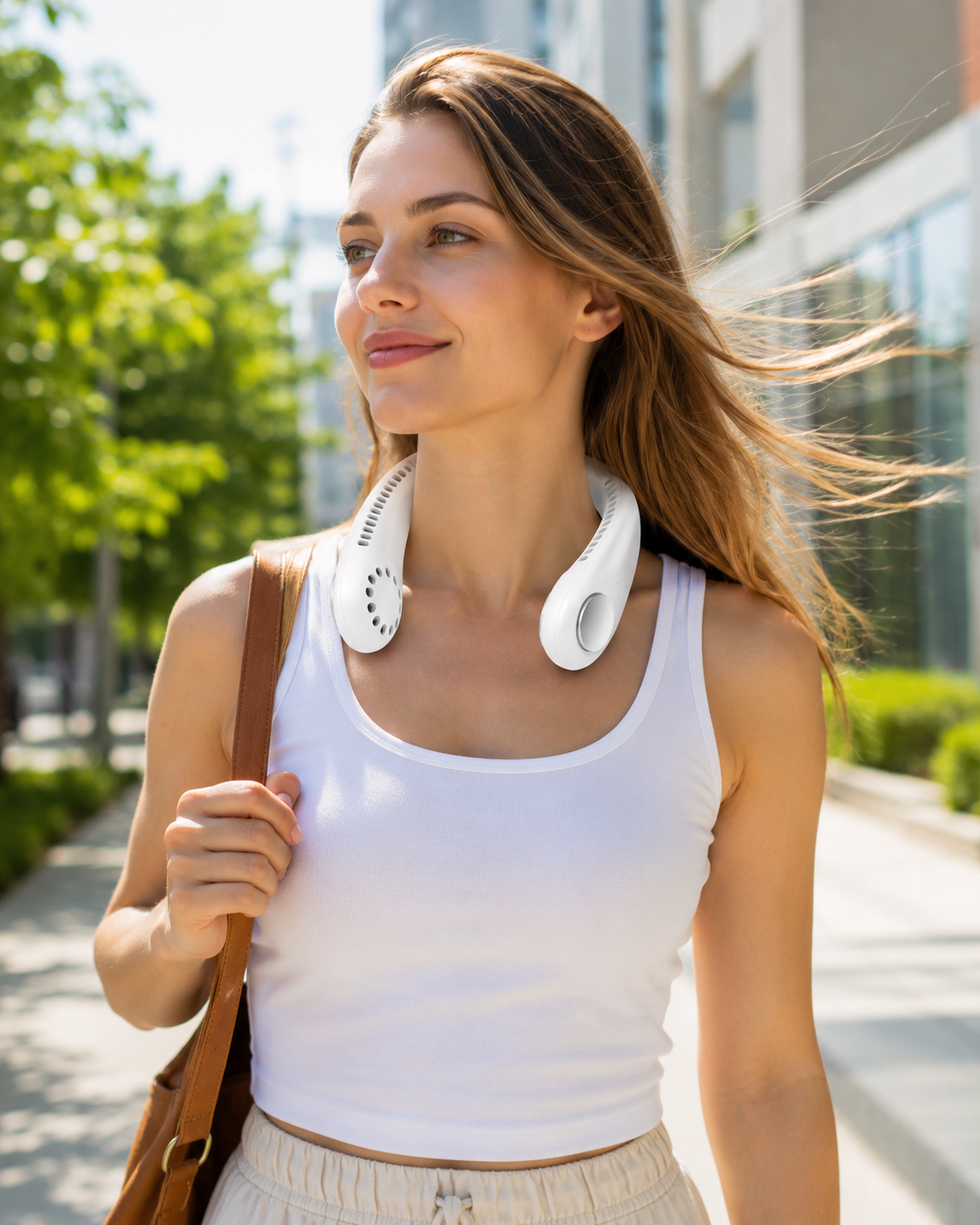 Ventilatore da Collo Portatile Ricaricabile, Flusso d’Aria 360°, Design Ergonomico a Mani Libere, Leggero e Flessibile, Ideale per Ufficio, Viaggi, Passeggiate e Attività all’Aperto