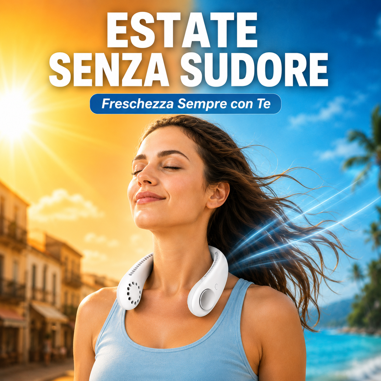 Ventilatore da Collo Portatile Ricaricabile, Flusso d’Aria 360°, Design Ergonomico a Mani Libere, Leggero e Flessibile, Ideale per Ufficio, Viaggi, Passeggiate e Attività all’Aperto