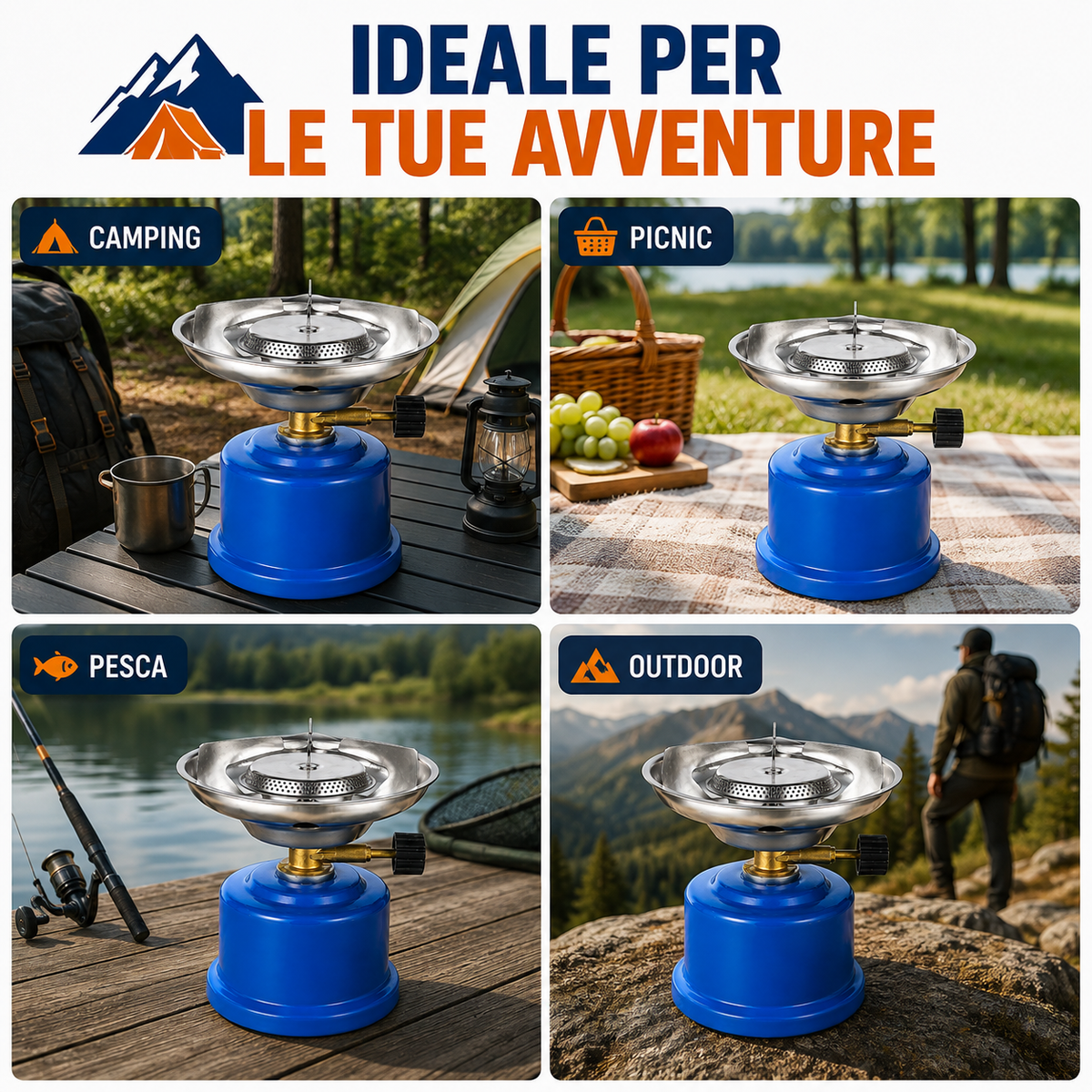 SAFETYCAMPING TR-219 Fornello da Campeggio Portatile, Fornello a Gas Compatto con Bruciatore e Regolazione della Fiamma, per Camping, Picnic, Pesca ed Escursioni Outdoor