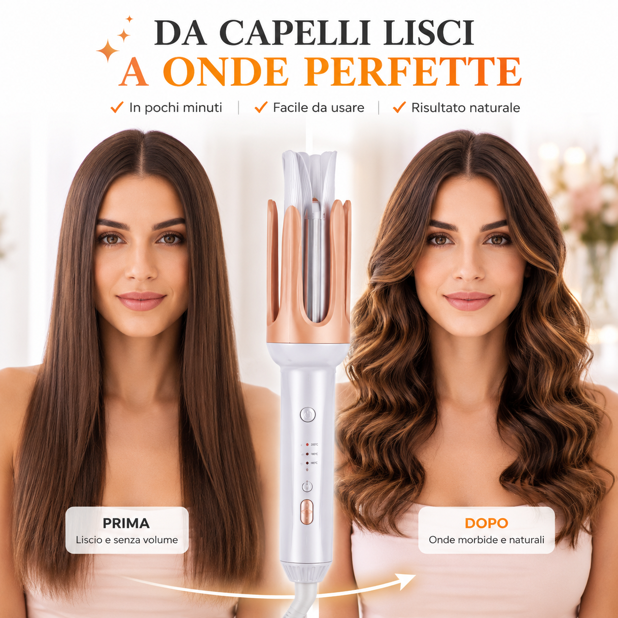 Arricciacapelli Automatico per Onde Naturali, Styler Capelli con Riscaldamento Rapido, 3 Temperature Regolabili, Design Ergonomico, Facile da Usare, Arricciatore Automatico per Capelli Lunghi, Medi e Corti