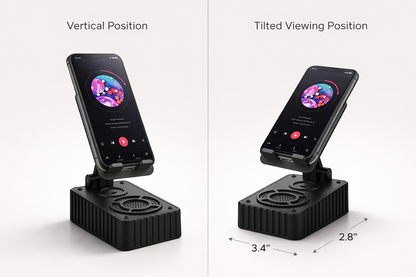 Supporto Smartphone con Altoparlante Wireless Integrato, Stand Cellulare Regolabile Angolazione, Base Antiscivolo, Porta Telefono da Tavolo per Video, Musica e Videochiamate, Compatibile iPhone Android