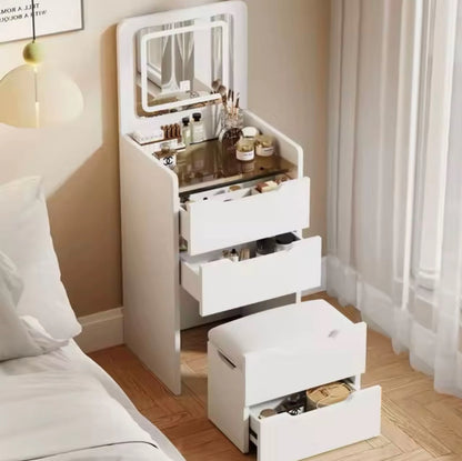 Tavolo da Toeletta con Specchio e Sgabello – Vanity Make Up con 3 Cassetti e Ripiani Portaoggetti – Design Moderno per Camera da Letto – Disponibile in Bianco e Rosa