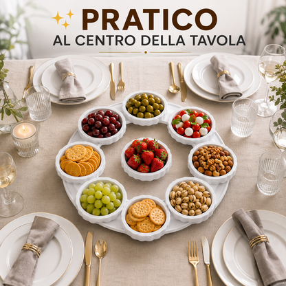 Vassoio Rotante da Tavola con Scomparti, Porta Snack Girevole per Condivisione, Organizer per Dolci, Frutta, Aperitivi e Antipasti, Centro Tavola per Feste, Famiglia e Riunioni
