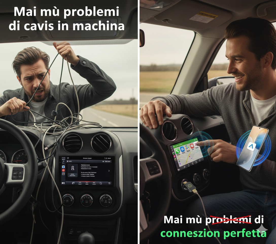 Adattatore Wireless per CarPlay e Android Auto, Convertitore Senza Fili Plug & Play, Dongle USB per Auto con CarPlay Cablato, Connessione Automatica Bluetooth WiFi, Compatibile iOS e Android