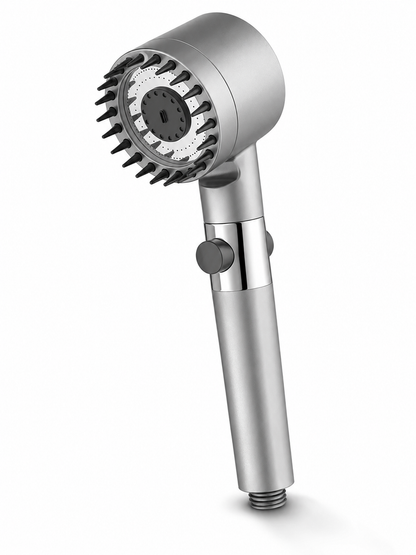 Soffione Doccia Alta Pressione con Pulsante Stop, Doccetta Multigetto 3 Modalità, Soffione Doccia con Ventola a Spirale e Filtro Integrato, Ugelli Anticalcare, Risparmio Idrico, Attacco Universale G1/2”