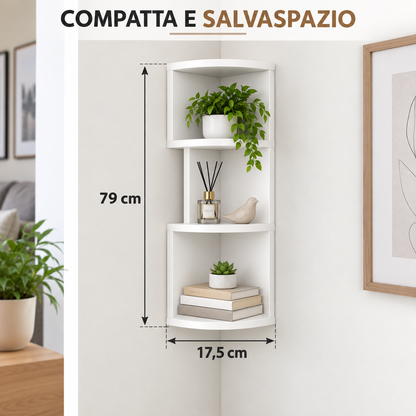 BDIT Accessori Mensola Angolare da Parete Bianca, Scaffale Verticale Salvaspazio 79 x 17,5 cm, Mensola ad Angolo a Più Ripiani per Libri e Decorazioni, Soggiorno, Camera, Studio