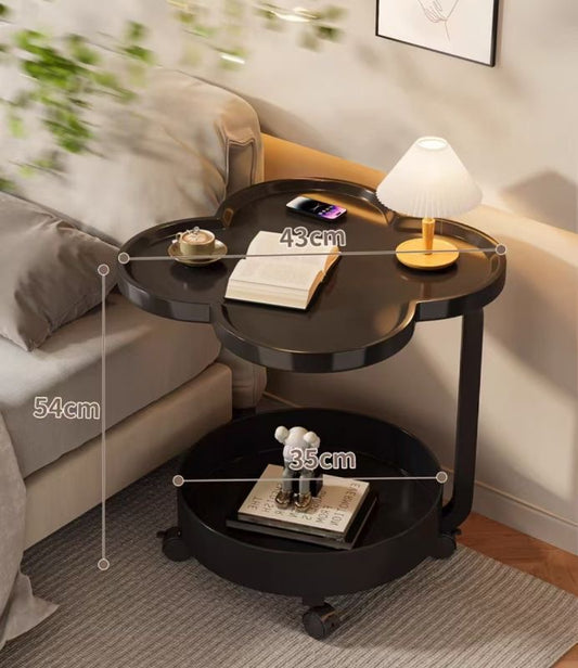 Comodino Salvaspazio su Ruote - Design a Fiore a Due Piani, Perfetto per Soggiorno e Camera da Letto