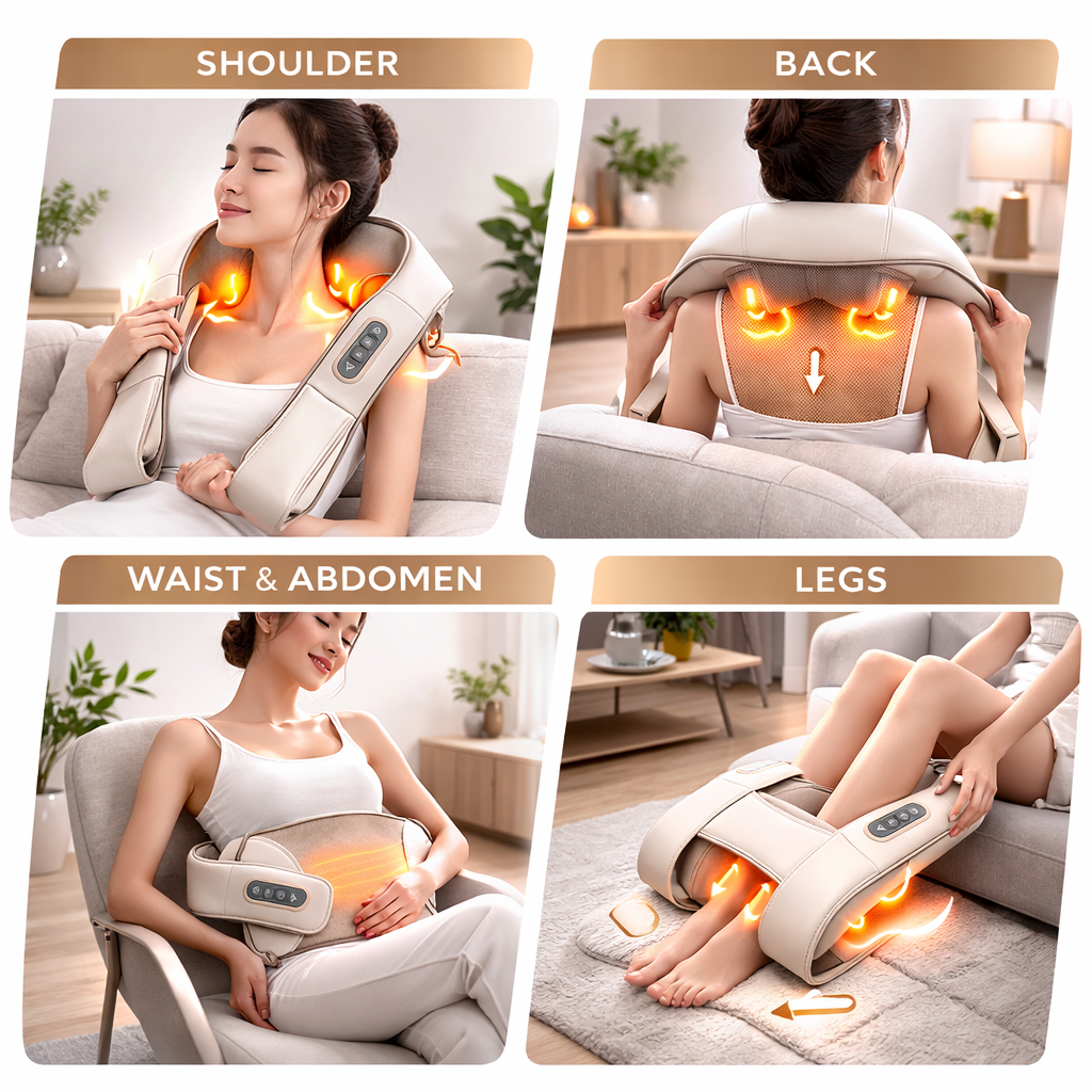 Massaggiatore Cervicale Elettrico con Calore Shiatsu – Massaggio Profondo per Collo, Spalle, Schiena e Gambe – Senza Fili, Ricaricabile, Intensità Regolabile, Relax e Sollievo Dolori Muscolari