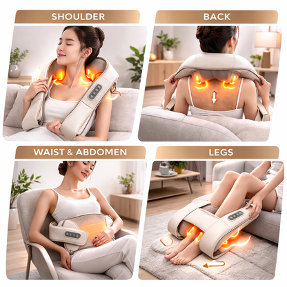 Massaggiatore Cervicale Elettrico con Calore Shiatsu – Massaggio Profondo per Collo, Spalle, Schiena e Gambe – Senza Fili, Ricaricabile, Intensità Regolabile, Relax e Sollievo Dolori Muscolari