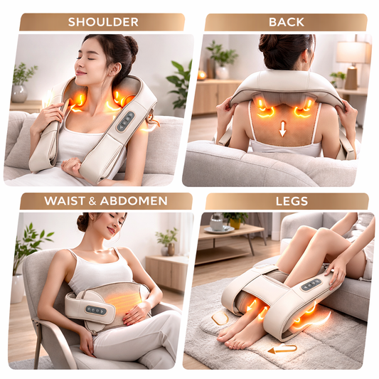 Massaggiatore Cervicale Elettrico con Calore Shiatsu – Massaggio Profondo per Collo, Spalle, Schiena e Gambe – Senza Fili, Ricaricabile, Intensità Regolabile, Relax e Sollievo Dolori Muscolari